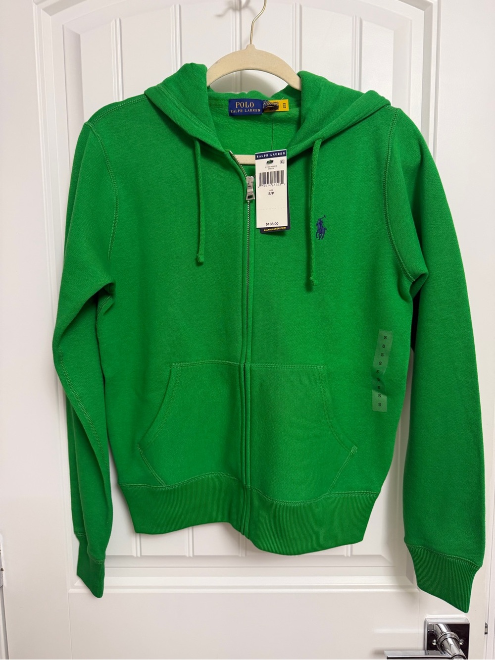 NWT Ralph Lauren Green Woman Zip Hoodie with Embroidered Pony size S/P
